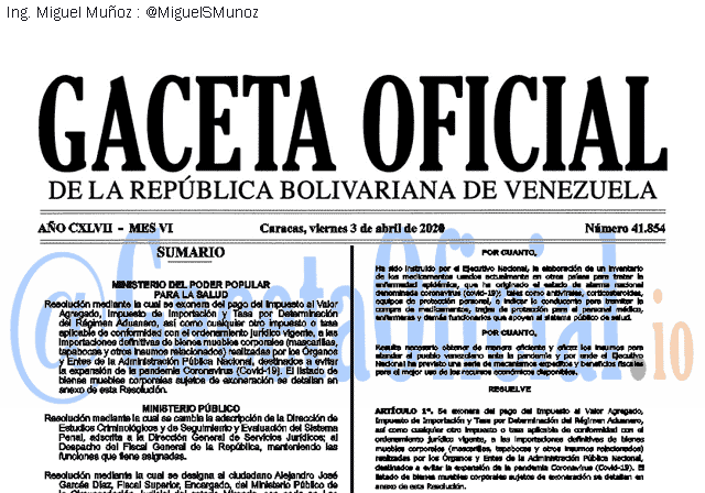 Gaceta Oficial 41854 del 3 abril 2020 Gaceta Oficial 41854 del 3 abril 2020
