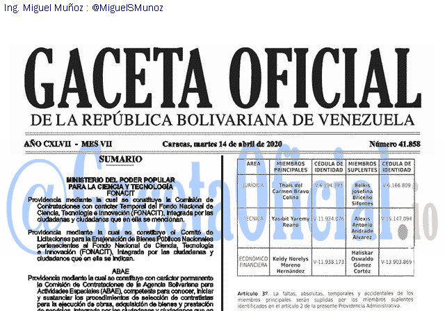 Gaceta Oficial 41858 del 14 abril 2020 Gaceta Oficial 41858 del 14 abril 2020