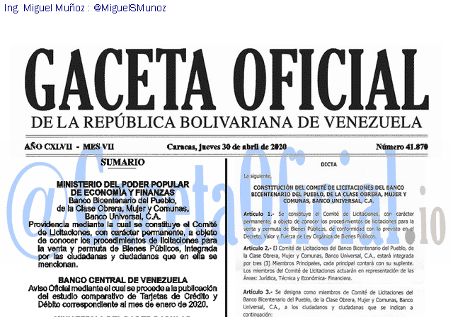 Gaceta Oficial 41870 del 30 abril 2020 Gaceta Oficial 41870 del 30 abril 2020