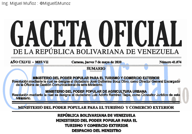 Gaceta Oficial 41874 del 7 mayo 2020 Gaceta Oficial 41874 del 7 mayo 2020