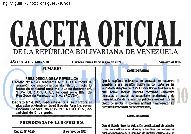 Gaceta Oficial 41876 del 11 mayo 2020 Gaceta Oficial 41876 del 11 mayo 2020
