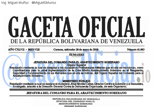 Gaceta Oficial 41883 del 20 mayo 2020
