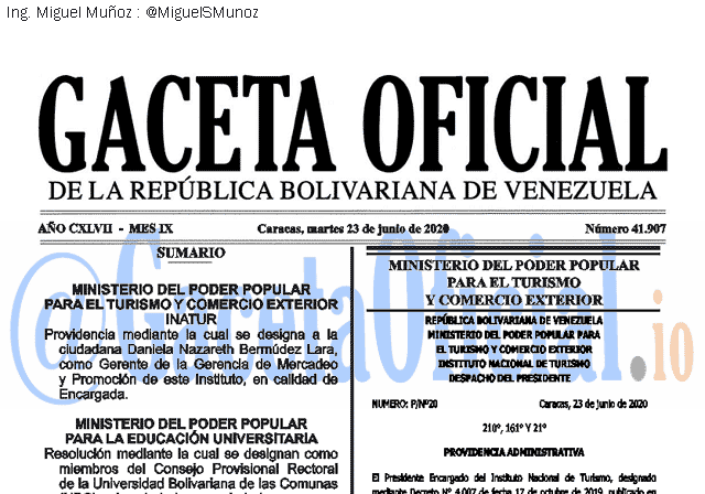Gaceta Oficial 41907 del 23 junio 2020 Gaceta Oficial 41907 del 23 junio 2020
