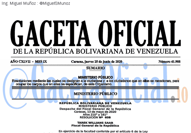 Gaceta Oficial 41908 del 25 junio 2020 Gaceta Oficial 41908 del 25 junio 2020