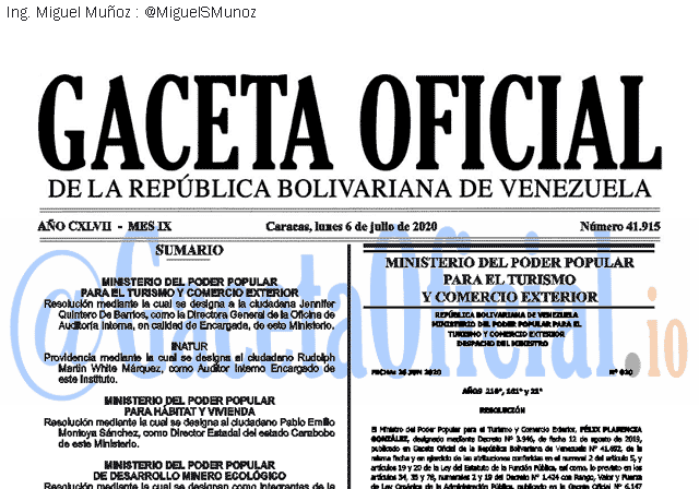 Gaceta Oficial 41915 del 6 julio 2020 Gaceta Oficial 41915 del 6 julio 2020