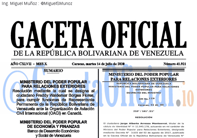 Gaceta Oficial 41921 del 14 julio 2020 Gaceta Oficial 41921 del 14 julio 2020