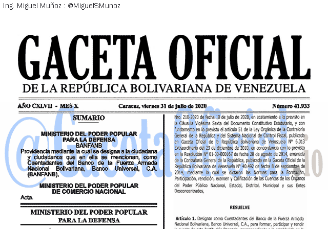 Gaceta Oficial 41933 del 31 julio 2020 Gaceta Oficial 41933 del 31 julio 2020