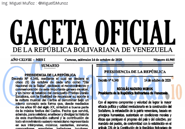 Venezuela Gaceta Oficial 41985 del 14 octubre 2020 Venezuela Gaceta Oficial 41985 del 14 octubre 2020