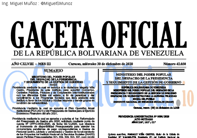 Gaceta Oficial 42038 del 30 diciembre 2020 Gaceta Oficial 42038 del 30 diciembre 2020