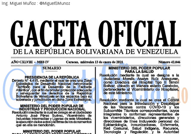 Gaceta Oficial 42046 del 13 Enero 2021
