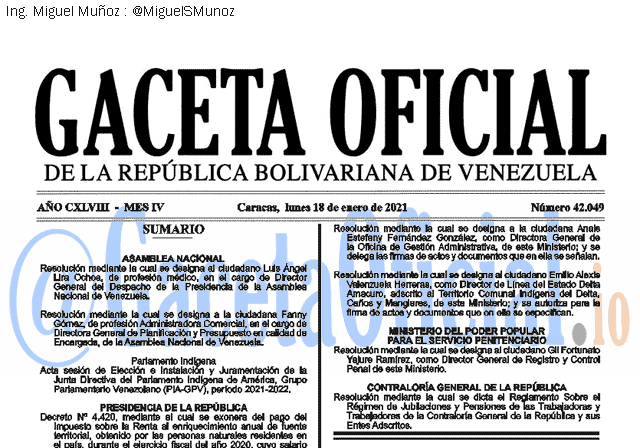 Gaceta Oficial 42049 del 18 Enero 2021