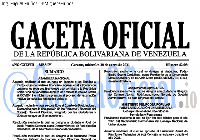 Gaceta Oficial 42051 del 20 Enero 2021
