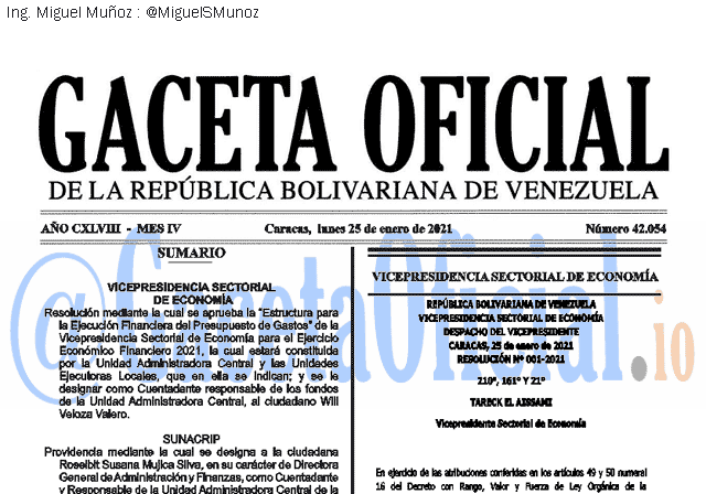 Gaceta Oficial 42054 del 25 Enero 2021