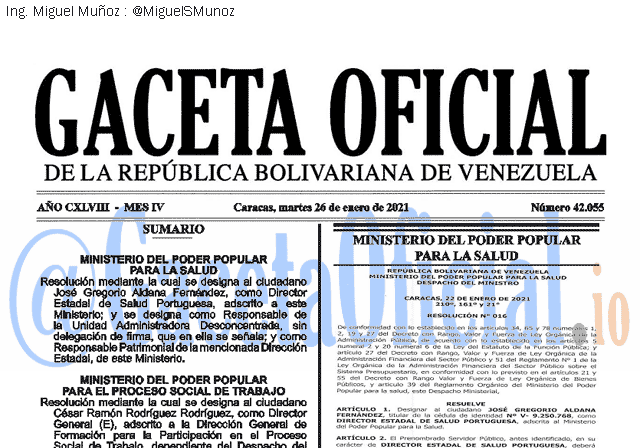 Gaceta Oficial 42055 del 26 Enero 2021