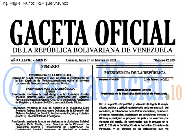 Gaceta Oficial 42059 del 1 febrero 2021