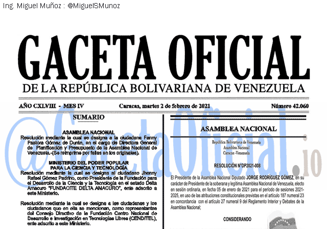 Gaceta Oficial 42060 del 2 febrero 2021