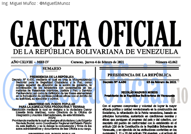 Gaceta Oficial 42062 del 4 febrero 2021