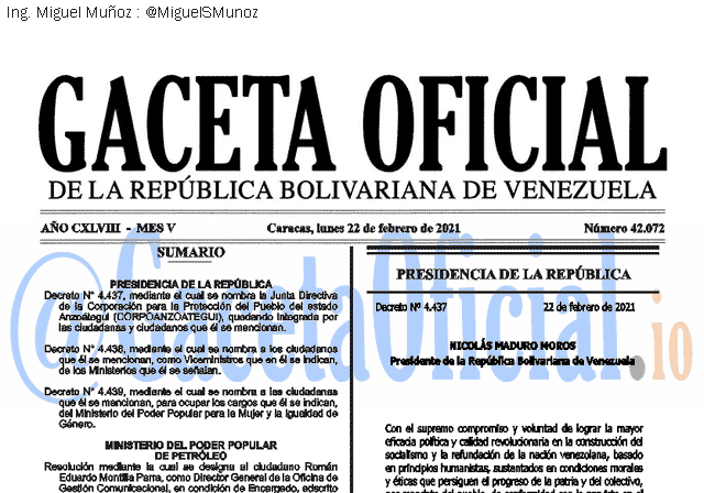 Gaceta Oficial 42072 del 22 febrero 2021