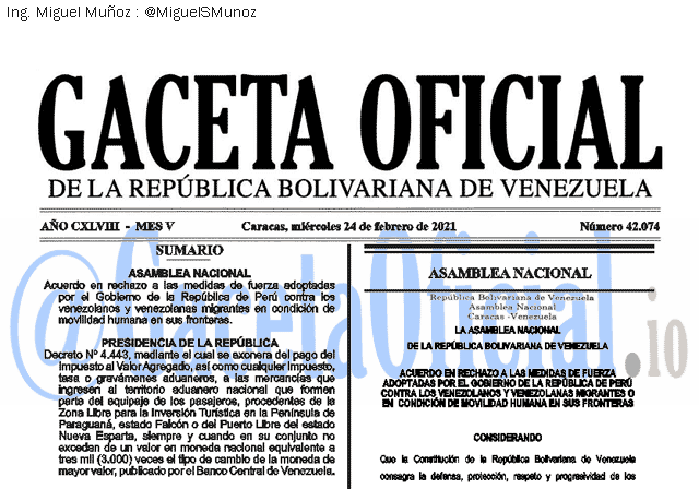 Gaceta Oficial 42074 del 24 febrero 2021