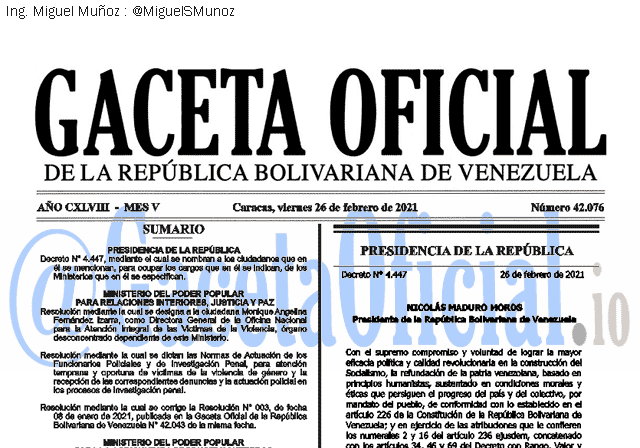 Gaceta Oficial 42076 del 26 febrero 2021