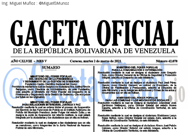 Gaceta Oficial 42078 del 2 marzo 2021