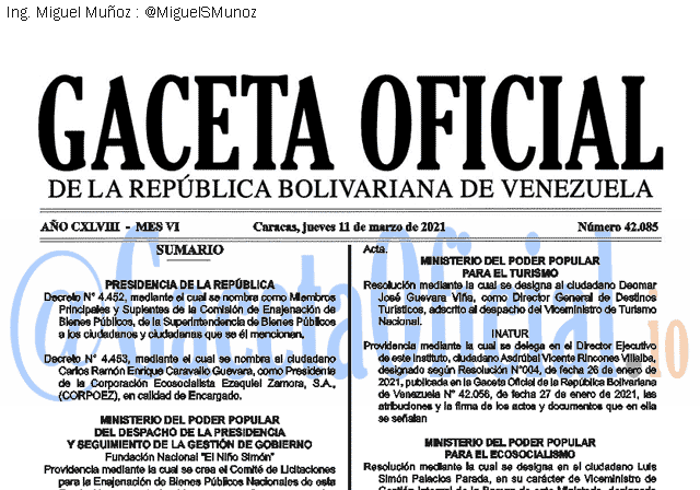 Gaceta Oficial 42085 del 11 marzo 2021