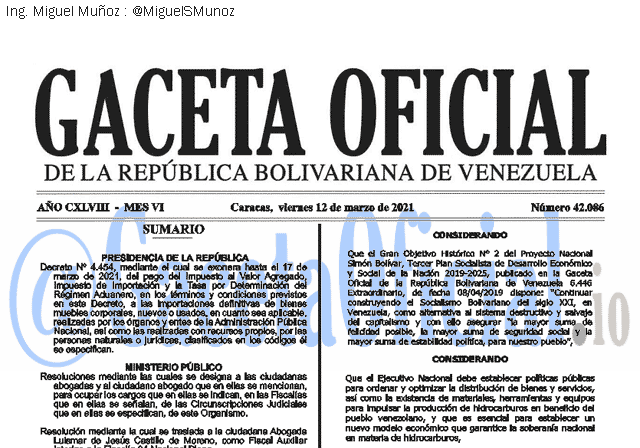 Gaceta Oficial 42086 del 12 marzo 2021 Gaceta Oficial 42086 del 12 marzo 2021