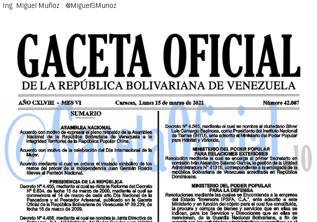 Gaceta Oficial 42087 del 15 marzo 2021