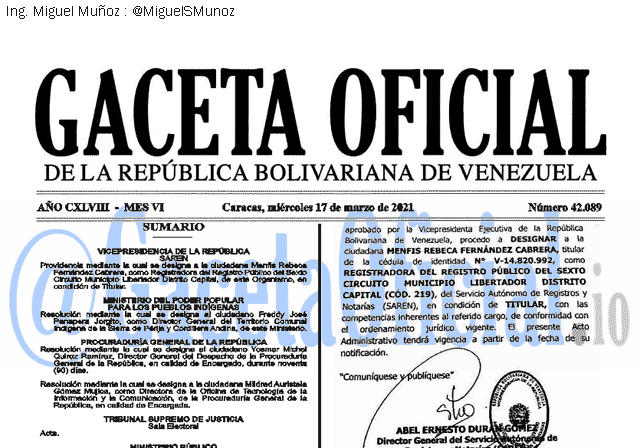 Gaceta Oficial 42089 del 17 marzo 2021