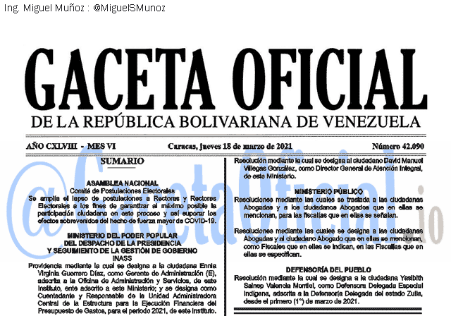 Gaceta Oficial 42090 del 18 marzo 2021 Gaceta Oficial 42090 del 18 marzo 2021