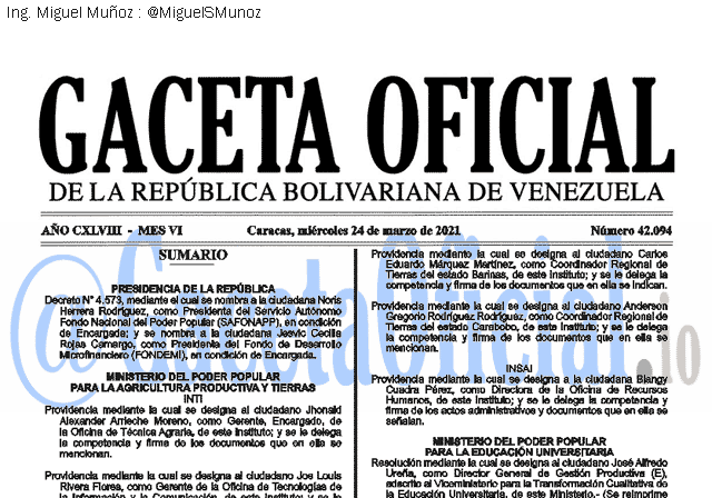 Gaceta Oficial 42094 del 24 marzo 2021