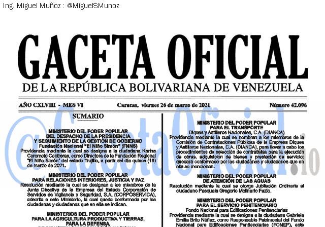 Gaceta Oficial 42096 del 26 marzo 2021