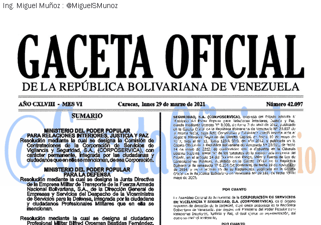 Gaceta Oficial 42097 del 29 marzo 2021