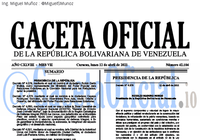 Gaceta Oficial 42104 del 12 abril 2021