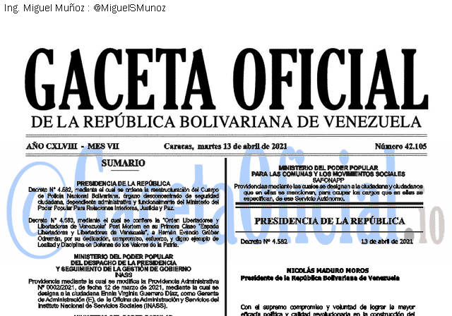 Gaceta Oficial 42105 del 13 abril 2021