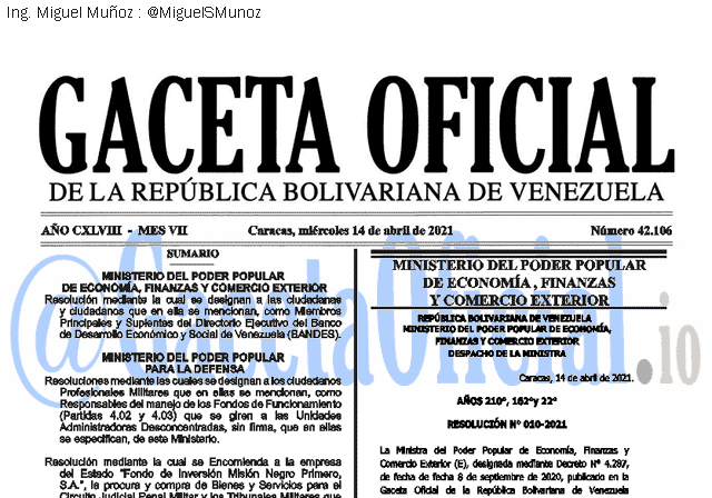 Gaceta Oficial 42106 del 14 abril 2021