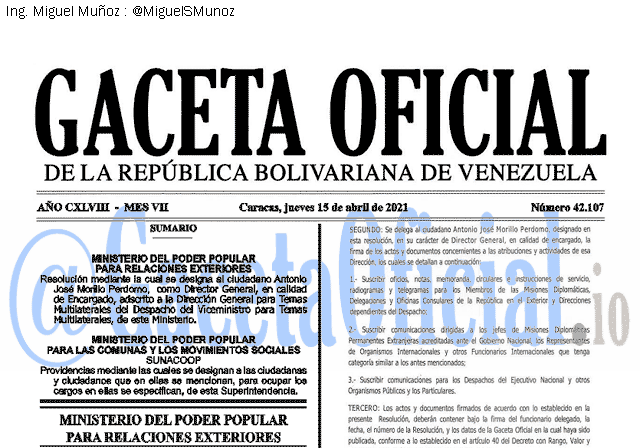 Gaceta Oficial 42107 del 15 abril 2021