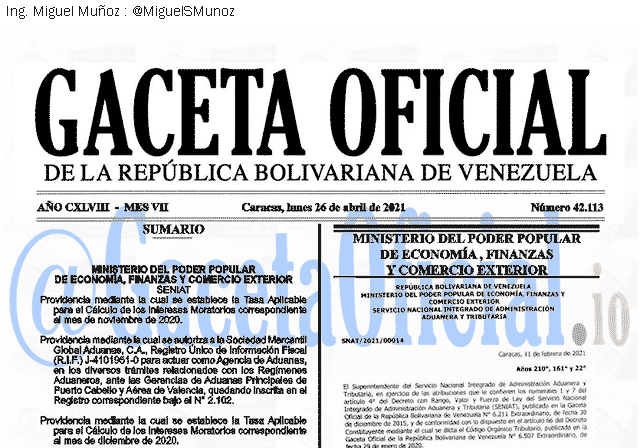 Gaceta Oficial 42113 del 26 abril 2021
