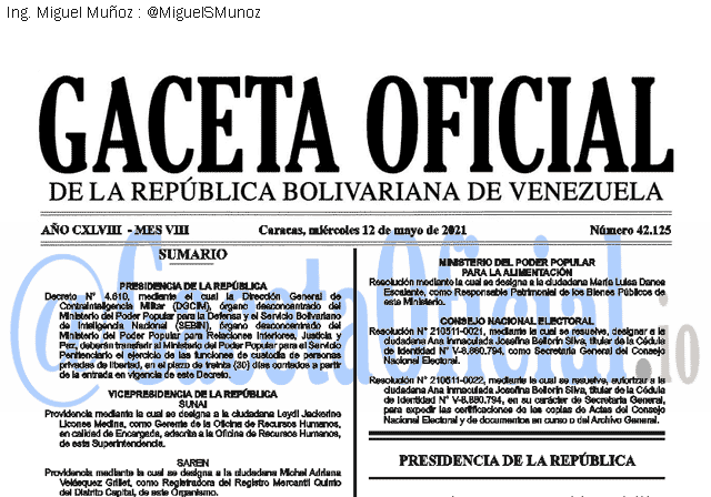 Gaceta Oficial 42125 del 12 mayo 2021