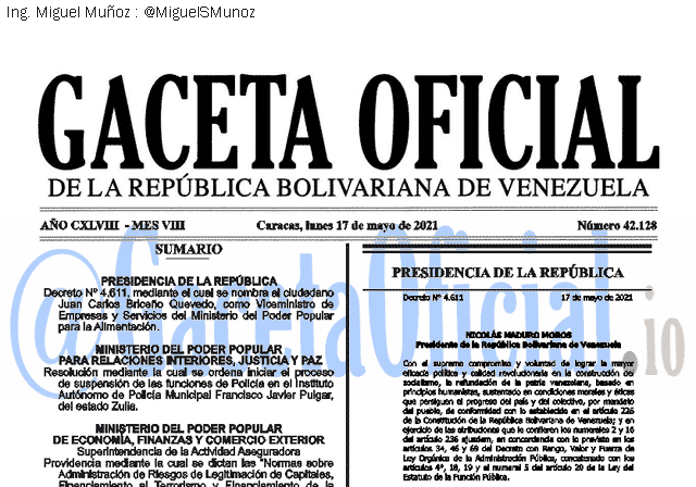 Gaceta Oficial 42128 del 17 mayo 2021