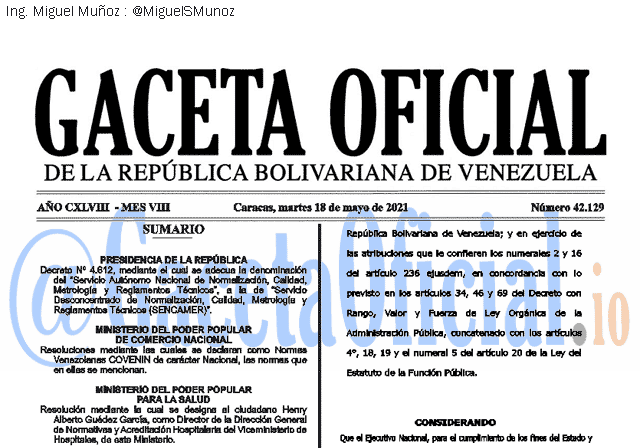 Gaceta Oficial 42129 del 18 mayo 2021