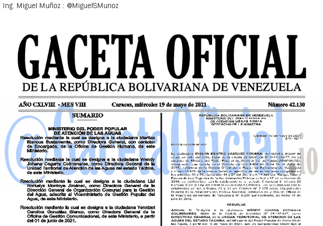 Gaceta Oficial 42130 del 19 mayo 2021