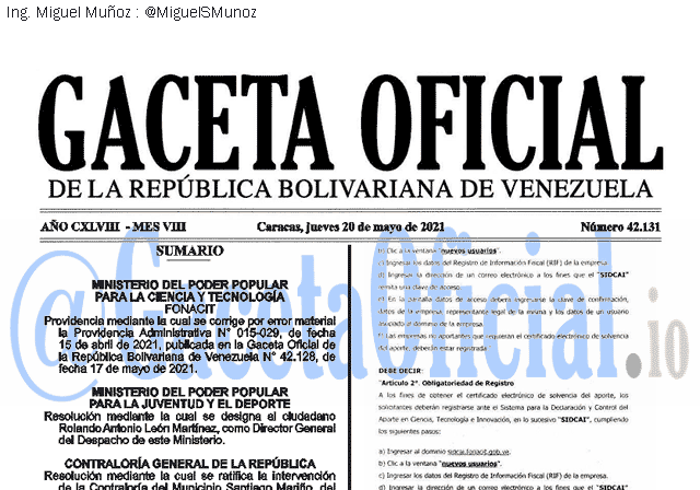 Gaceta Oficial 42131 del 20 mayo 2021