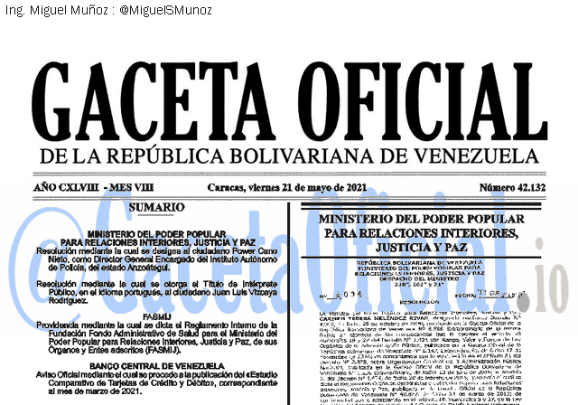 Gaceta Oficial 42132 del 21 mayo 2021