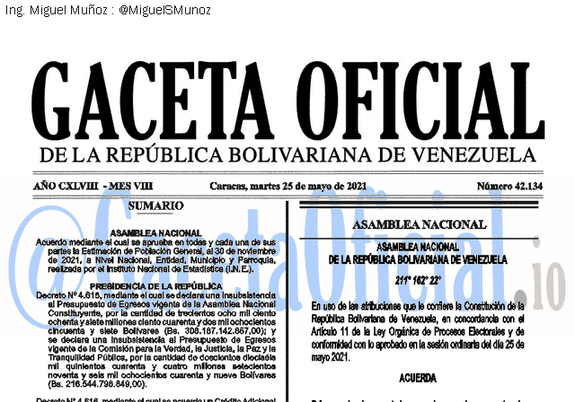 Gaceta Oficial 42134 del 25 mayo 2021