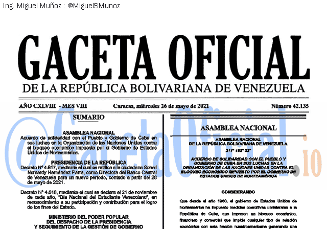 Gaceta Oficial 42135 del 26 mayo 2021