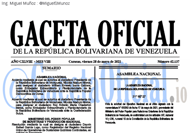 Gaceta Oficial 42137 del 28 mayo 2021