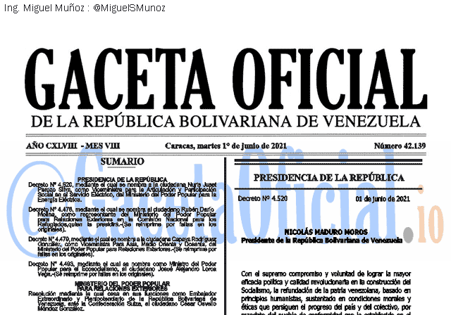 Gaceta Oficial 42139 del 1 junio 2021
