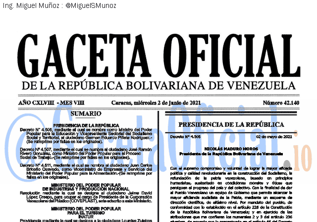 Gaceta Oficial 42140 del 2 junio 2021