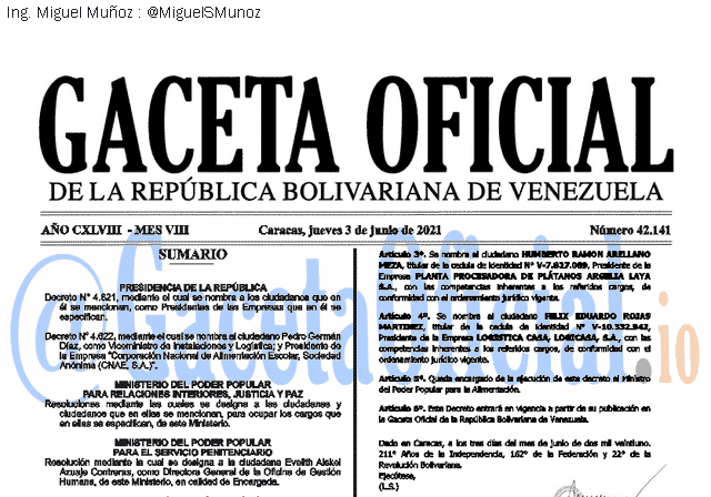 Gaceta Oficial 42141 del 3 junio 2021
